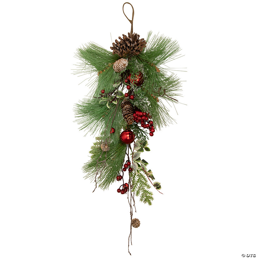 Northlight 30" Frosted Berries and Pine Cones Artificial Christmas Teardrop Swag - Unlit Image
