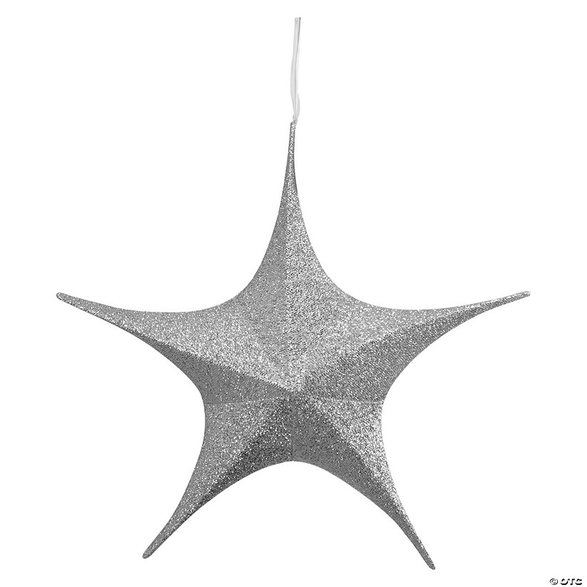 Northlight 30" Silver Tinsel Foldable Christmas Star Outdoor Decoration Image