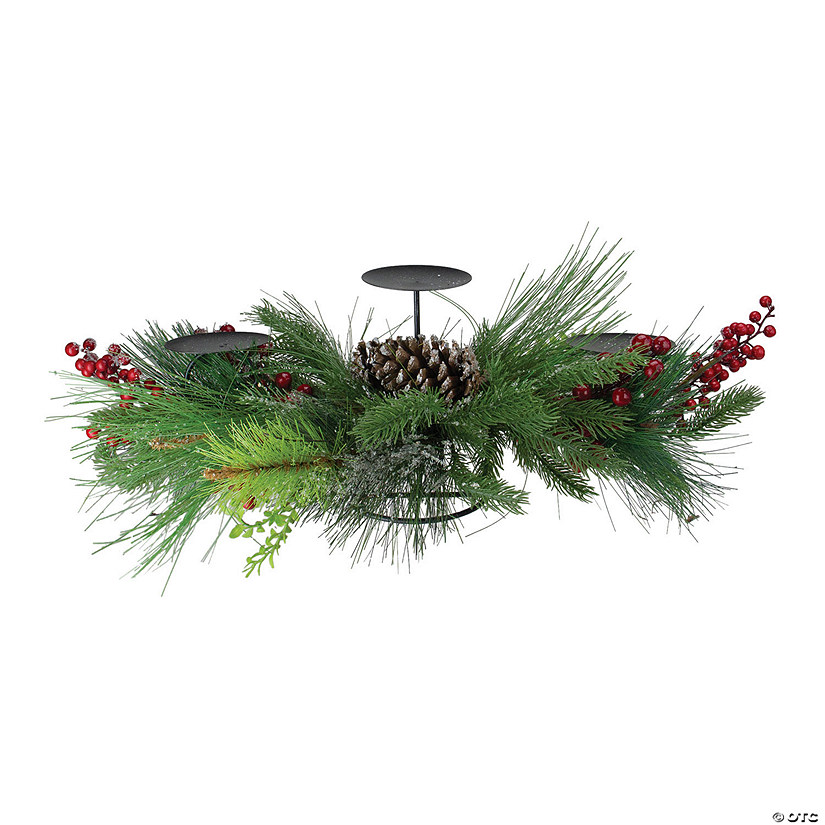 Northlight - 32" Iced Mixed Pine  Berries and Pine Cones Christmas Pillar Candle Holder Image