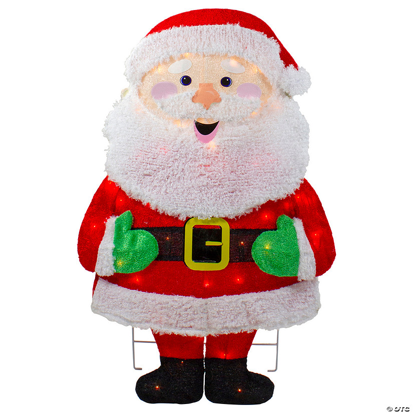 Northlight 32" Lighted 2D Chenille Santa Outdoor Christmas Decoration Image