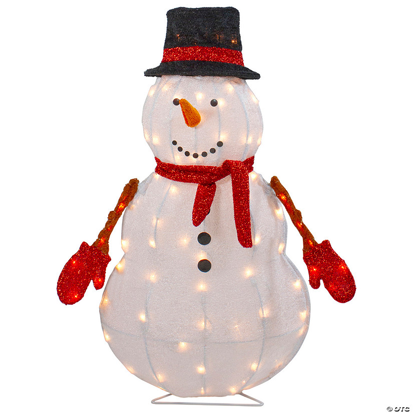 Northlight 32" Lighted 3D Chenille Snowman in Top Hat Outdoor Christmas Decoration Image