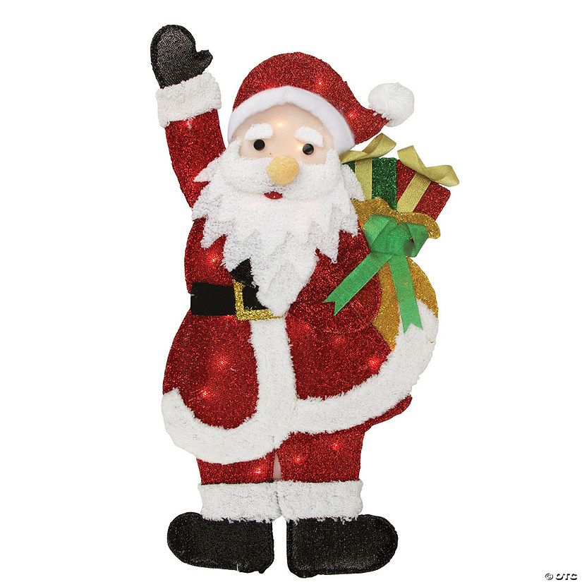 Northlight - 32" Red and White Lighted Waving Santa with Gifts Christmas Outdoor Decoration Image