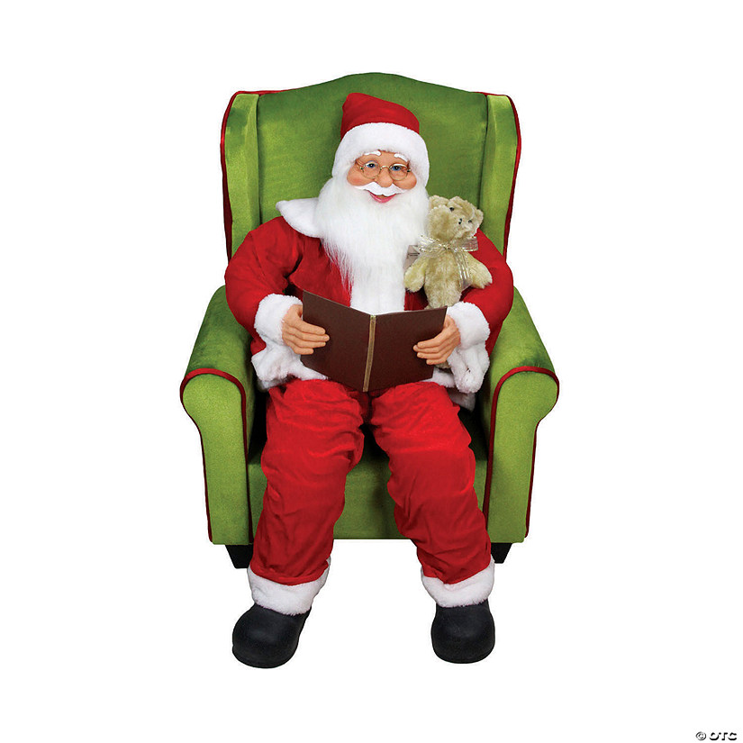 Northlight 32" Santa Claus Sitting in Green Arm Chair Christmas Figure Image
