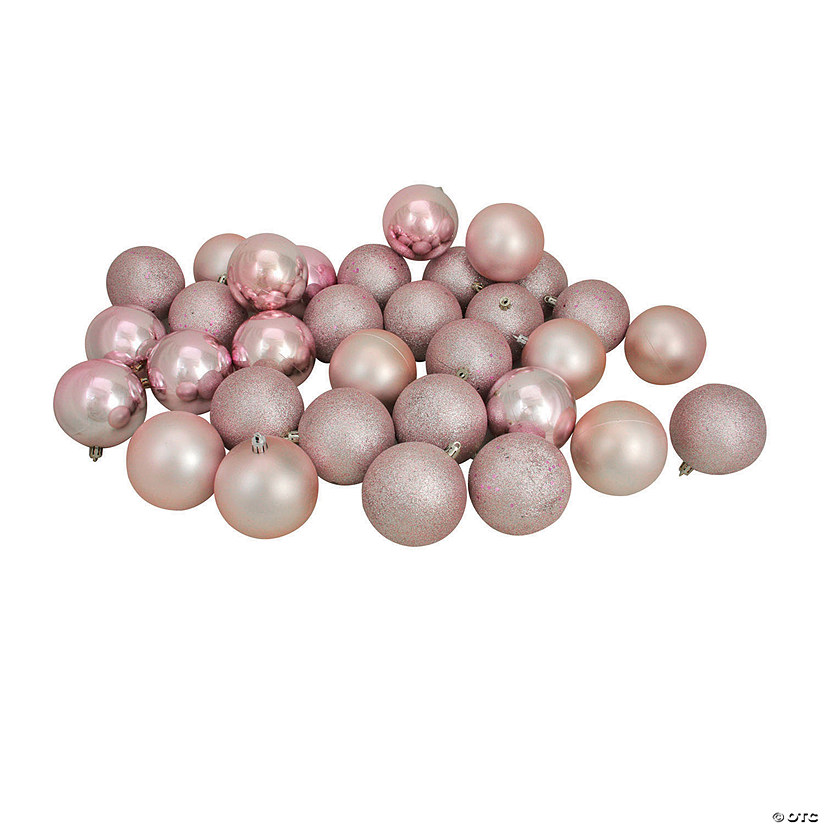 Northlight 32ct Blush Pink Shatterproof 4-Finish Christmas Ball Ornaments 3.25" (80mm) Image