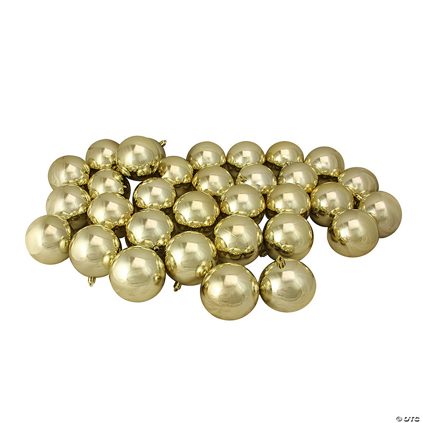 Northlight 32ct Champagne Gold Shatterproof Shiny Christmas Ball Ornaments 3.25 inches 80mm Image