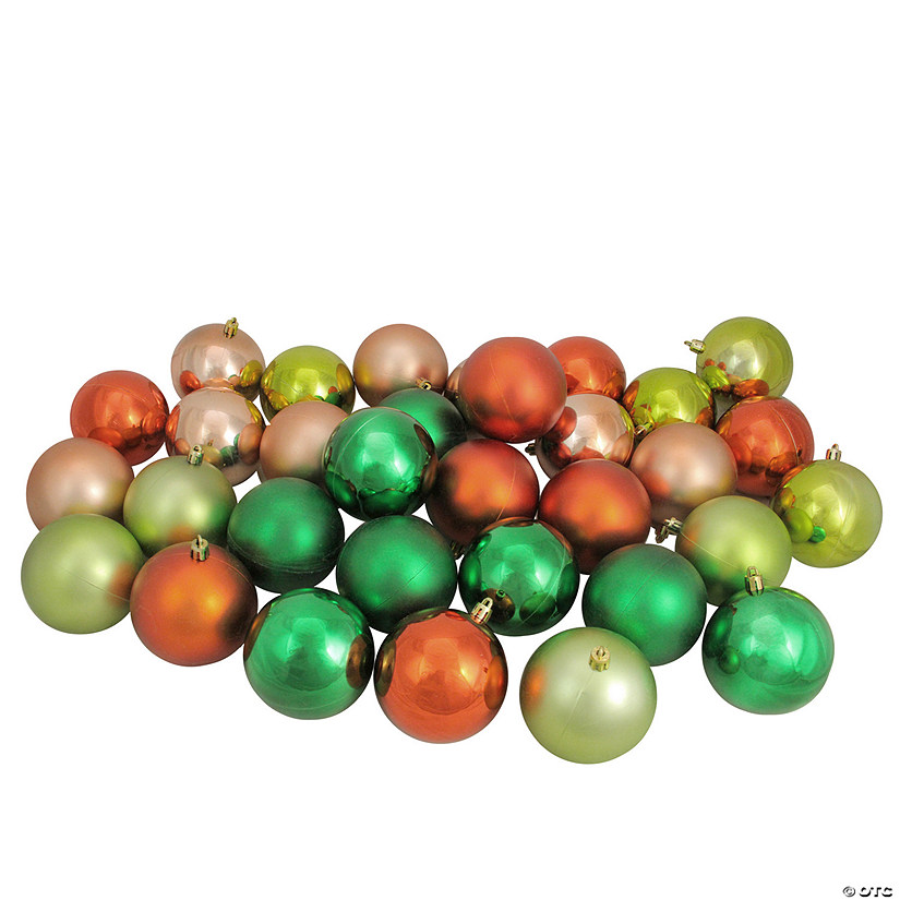 Northlight 32ct Green and Orange Shatterproof 2-Finish Christmas Ball Ornaments 3.25" (80mm) Image