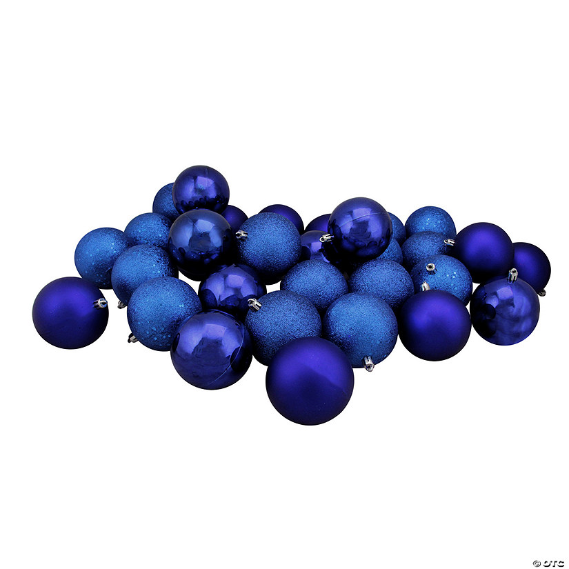 Northlight 32ct Royal Blue Shatterproof 4-Finish Christmas Ball Ornaments 3.25" (80mm) Image
