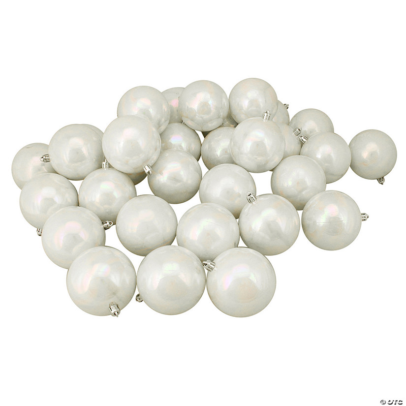Northlight 32ct White Iridescent Shatterproof Shiny Christmas Ball Ornaments 3.25" (80mm) Image