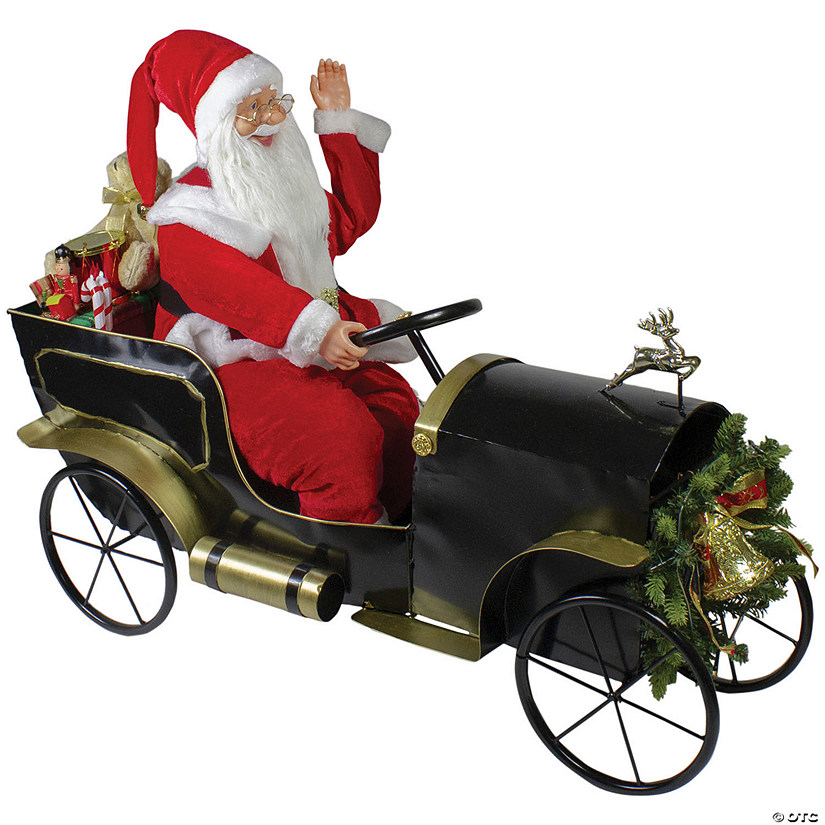 Northlight - 33" Santa Delivering Presents in a Vintage Car Christmas Decoration Image