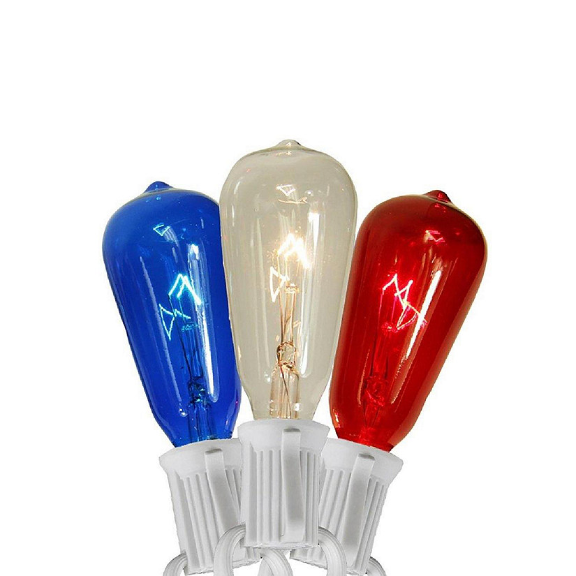 Northlight 33376868 Transparent Red 44; Blue & Clear ST40 Edison Style 4th of July Christmas Lights - White Wire 44; Set of 10 Image