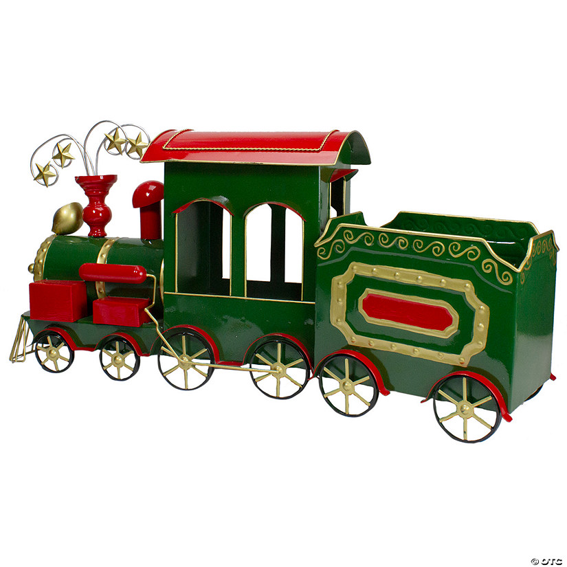 Northlight 34" Green  Red and Gold Metal Train Figurine Tabletop Christmas Decoration Image