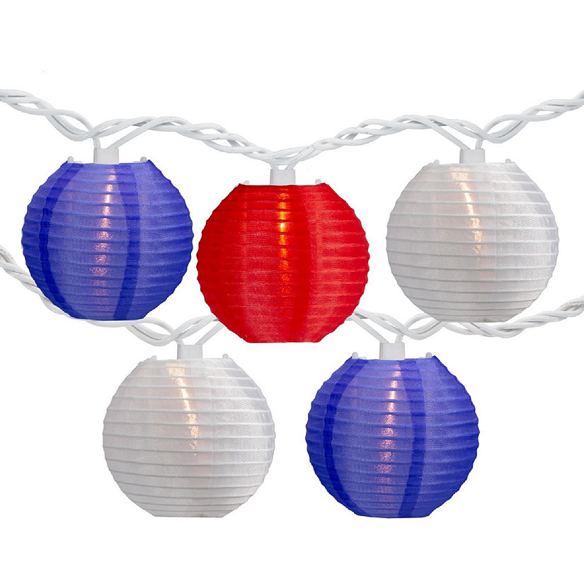Northlight 34854984 8.5 ft. 4th of July Paper Lantern Lights with White Wire&#44; Red&#44; White & Blue - 10 Count Image