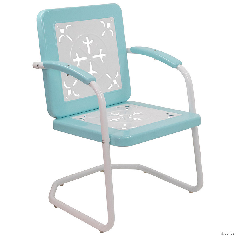 Northlight 35" Square Outdoor Retro Tulip Armchair Blue and White Image
