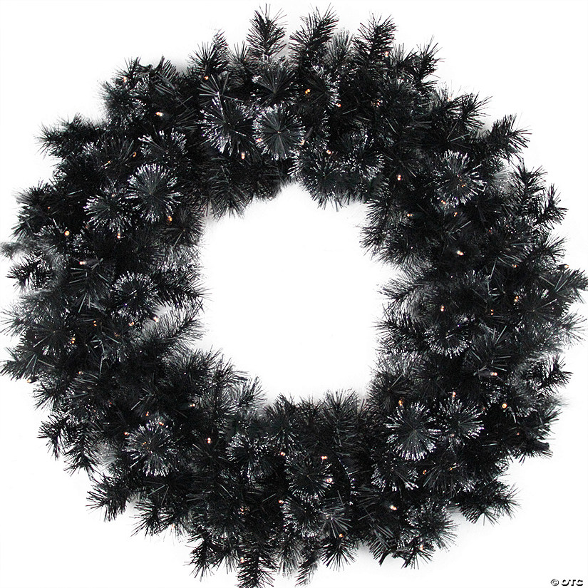Northlight 36" Battery Operated Black Bristle Artificial Christmas Wreath  Warm White LED Lights Image