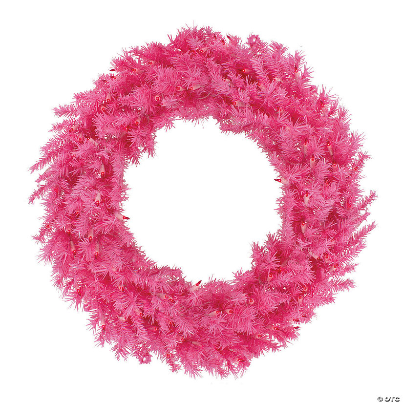 Northlight 36" Pre-Lit Pink Spruce Artificial Christmas Wreath  Pink Lights Image