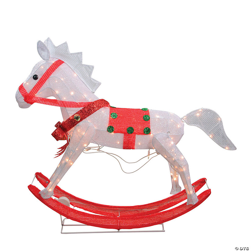 Northlight - 36" White and Red Light Glistening Rocking Horse Outdoor Christmas Decor Image