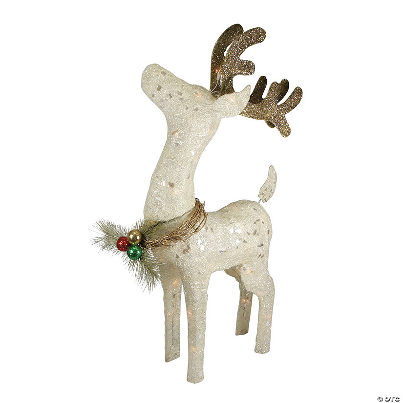 Northlight - 37" White and Brown Lighted Sparkling Standing Reindeer Outdoor Christmas Decor Image