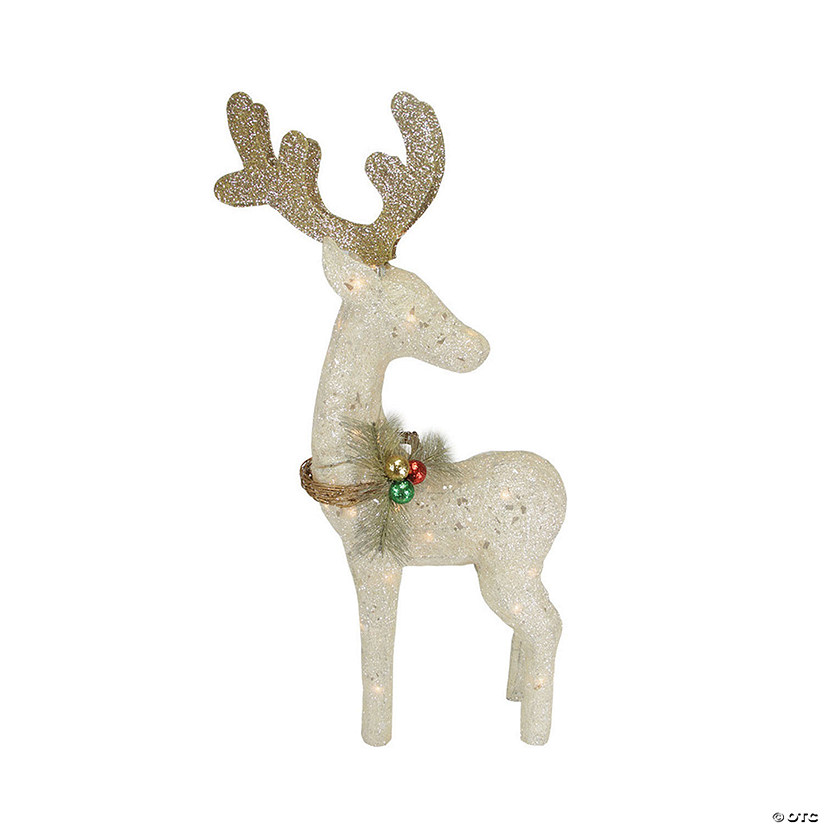 Northlight - 37" White and Brown Standing Reindeer Outdoor Christmas Yard Decor Image