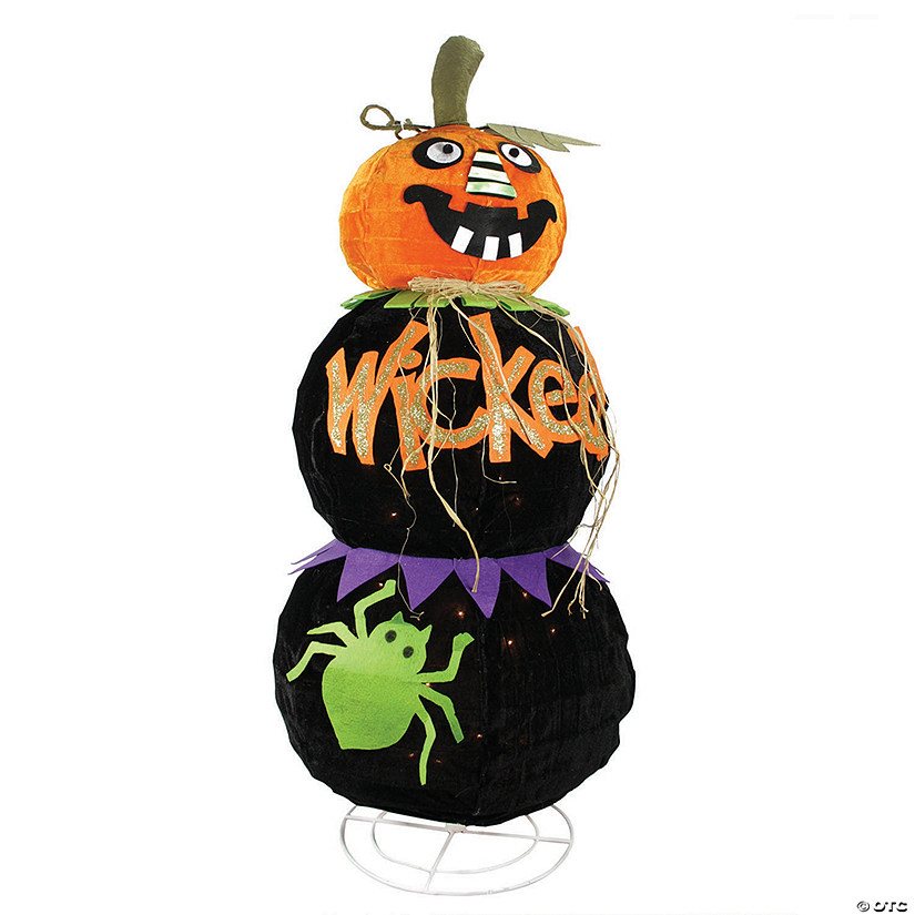 Northlight 38" Pre-Lit Orange and Black Standing Spooky Wicked Jack-O-Lantern Pumpkin Halloween Decor Image