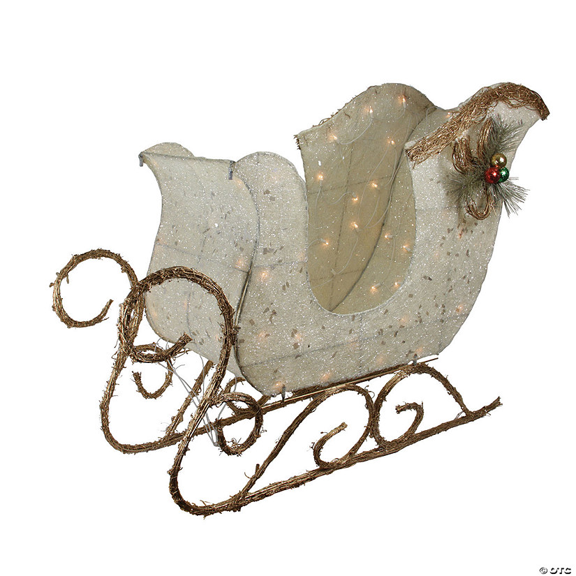 Northlight - 39" Ivory and Brown Sisal Sleigh Outdoor Christmas Decoration Image