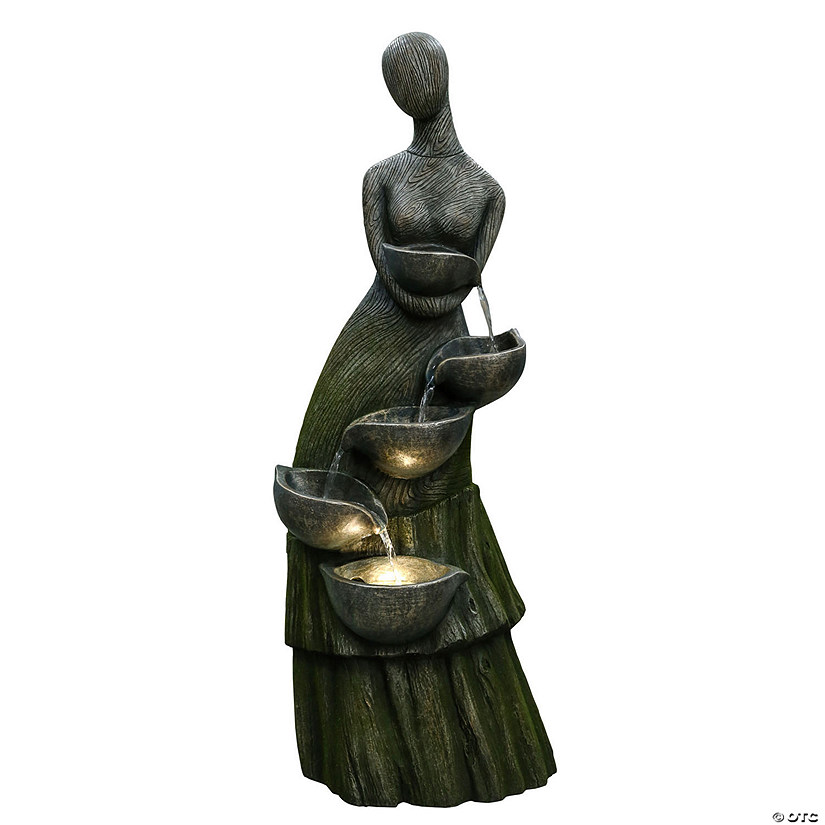 Northlight 39" Lighted Modern Faceless Woman Tiered Outdoor Garden Water Fountain Image