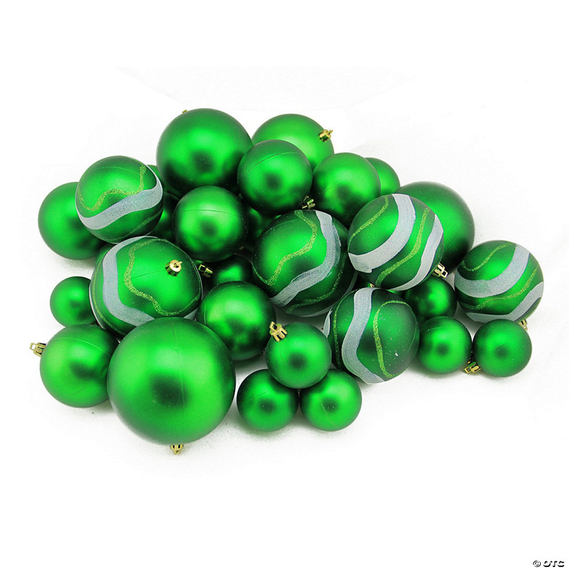 Northlight 39ct Green Shatterproof 2-Finish Christmas Ball Ornaments 4" (100mm) Image