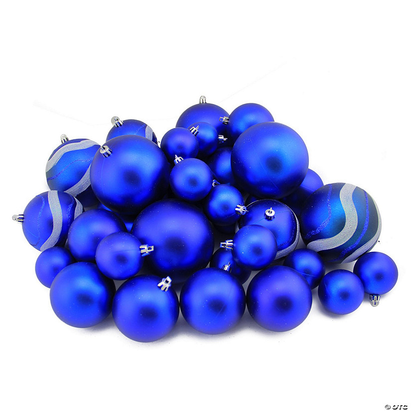 Northlight 39ct Royal Blue Shatterproof 2-Finish Christmas Ball Ornaments 4" (100mm) Image
