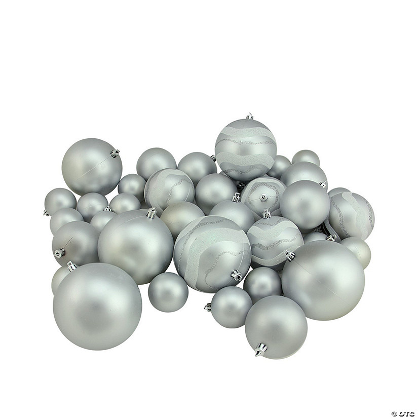 Northlight 39ct Silver Shatterproof 2-Finish Christmas Ball Ornaments 4" (100mm) Image