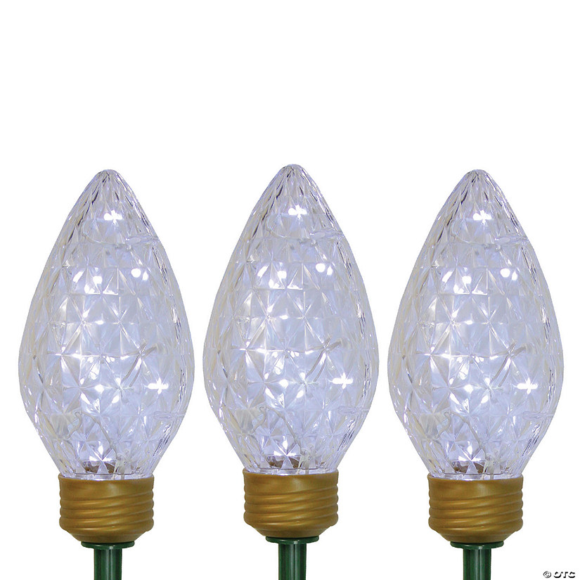 Northlight - 3ct Clear LED Jumbo C9 Bulb Christmas Pathway Marker Lawn Stakes - 3 ft White Wire Image