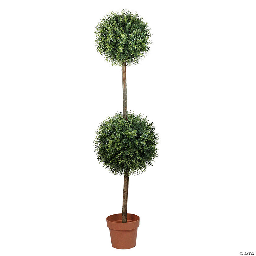 Northlight 4.5' Potted Two-Tone Artificial BoProperwood Double Ball Topiary Tree - Unlit Image