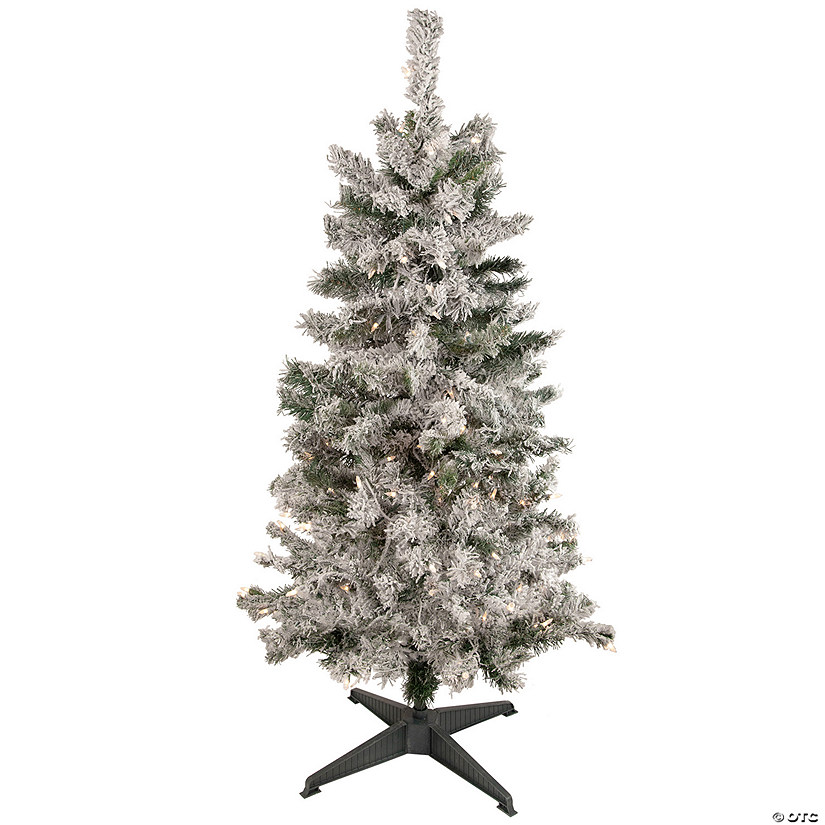 Northlight 4.5' Pre-Lit Flocked Pine Medium Artificial Christmas Tree - Clear Lights Image