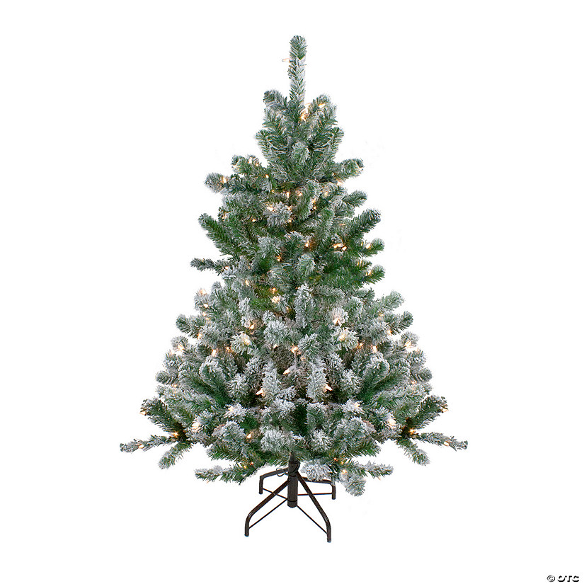 Northlight 4.5' Pre-Lit Full Flocked Natural Emerald Artificial Christmas Tree - Warm Clear Lights Image