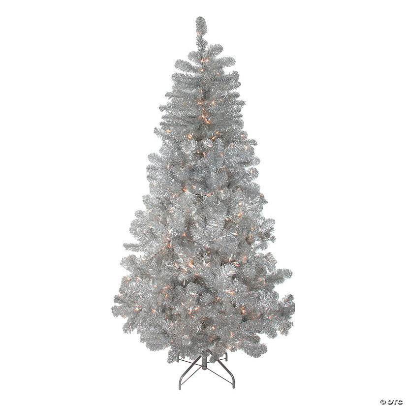 Northlight 4.5' Pre-Lit Silver Metallic Tinsel Artificial Christmas Tree - Clear Lights Image