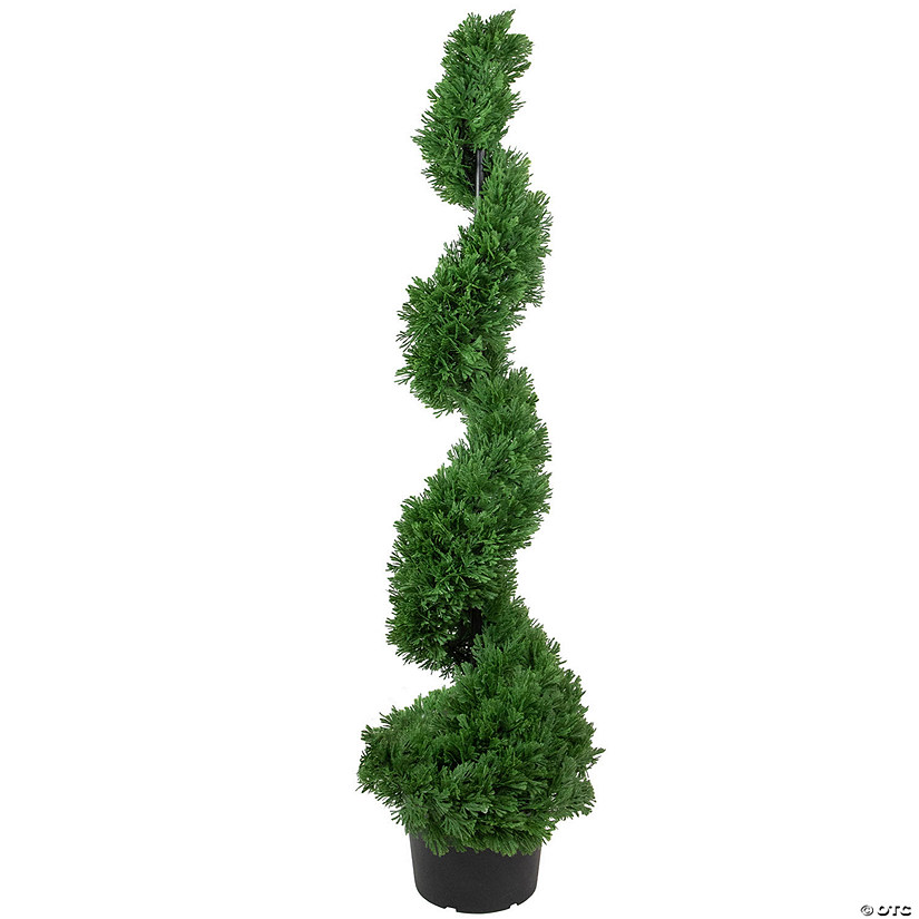 Northlight 4' Artificial Cedar Spiral Topiary Tree in Black Pot Unlit Image