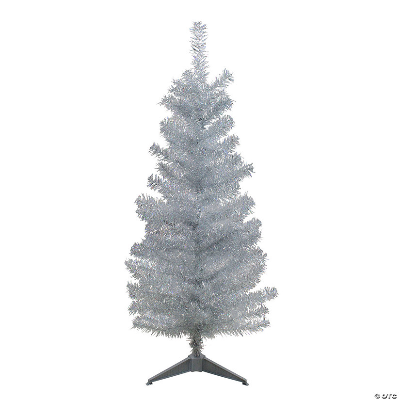 Northlight 4' Holographic Silver Tinsel Slim Artificial Christmas Tree - Unlit Image