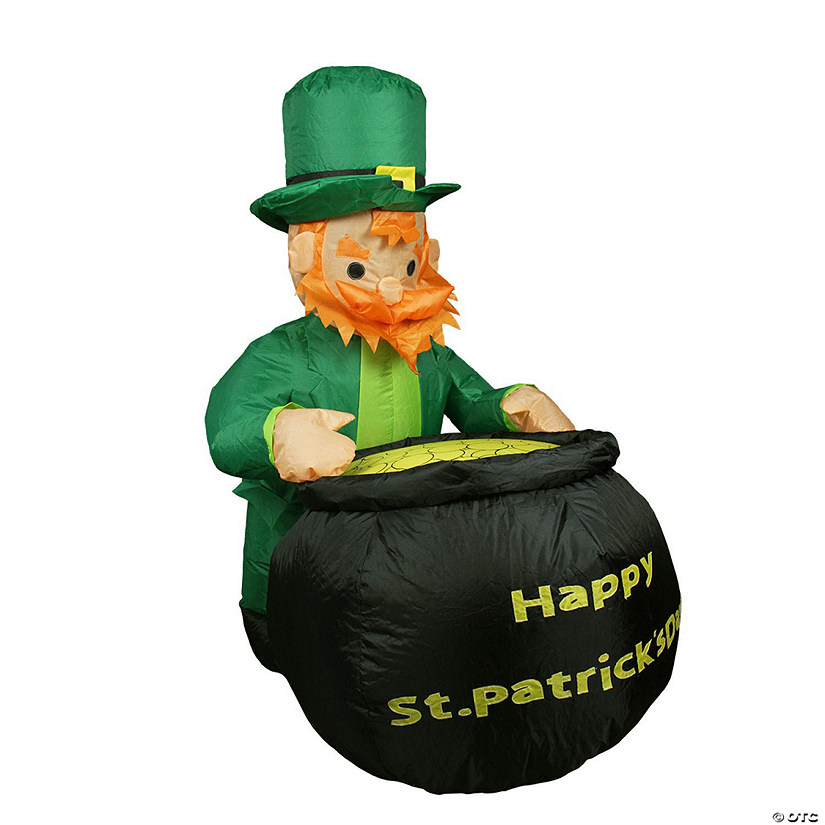 Northlight 4' inflatable lighted pot of gold leprechaun st. patrick's day outdoor decoration Image