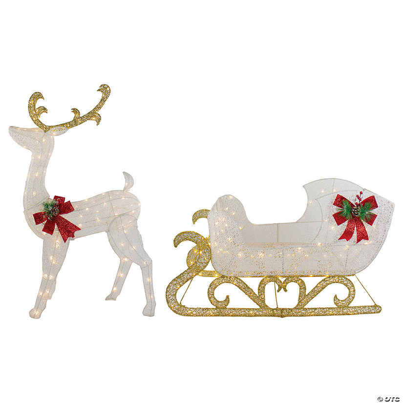 Northlight 4' LED Pre-Lit Glitter Reindeer with Sleigh Outdoor Christmas Decoration Image