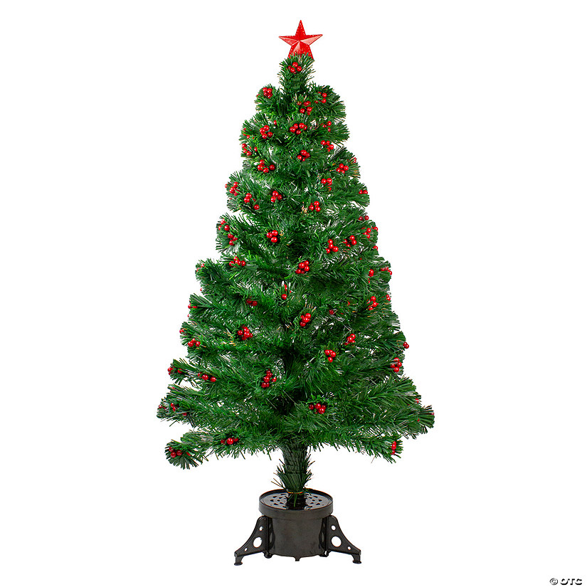 Northlight 4' Pre-Lit Color Changing Artificial Christmas Tree with Red Berries Image