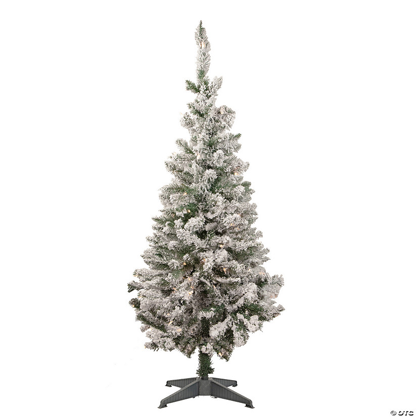 Northlight 4' Pre-Lit Flocked Pine Slim Artificial Christmas Tree  Clear Lights Image