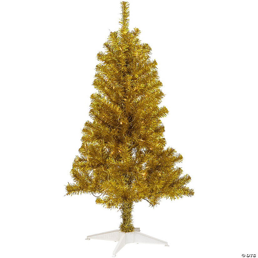 Northlight 4' Pre-Lit Gold Iridescent Tinsel Slim Artificial Christmas Tree - Clear Lights Image