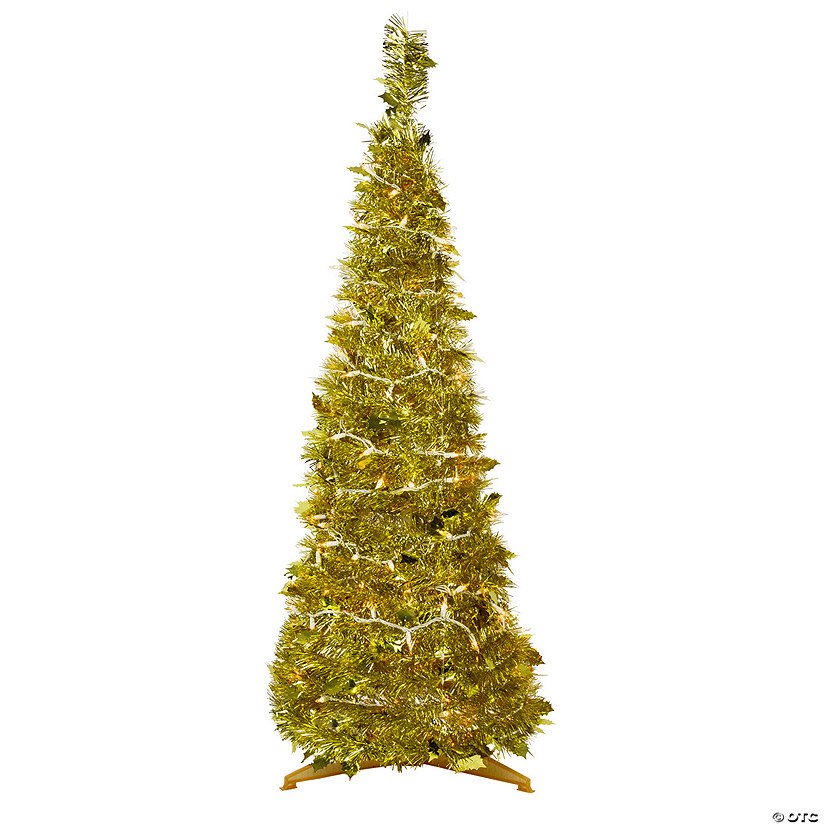 Northlight 4' Pre-Lit Gold Tinsel Pop-Up Artificial Christmas Tree  Clear Lights Image