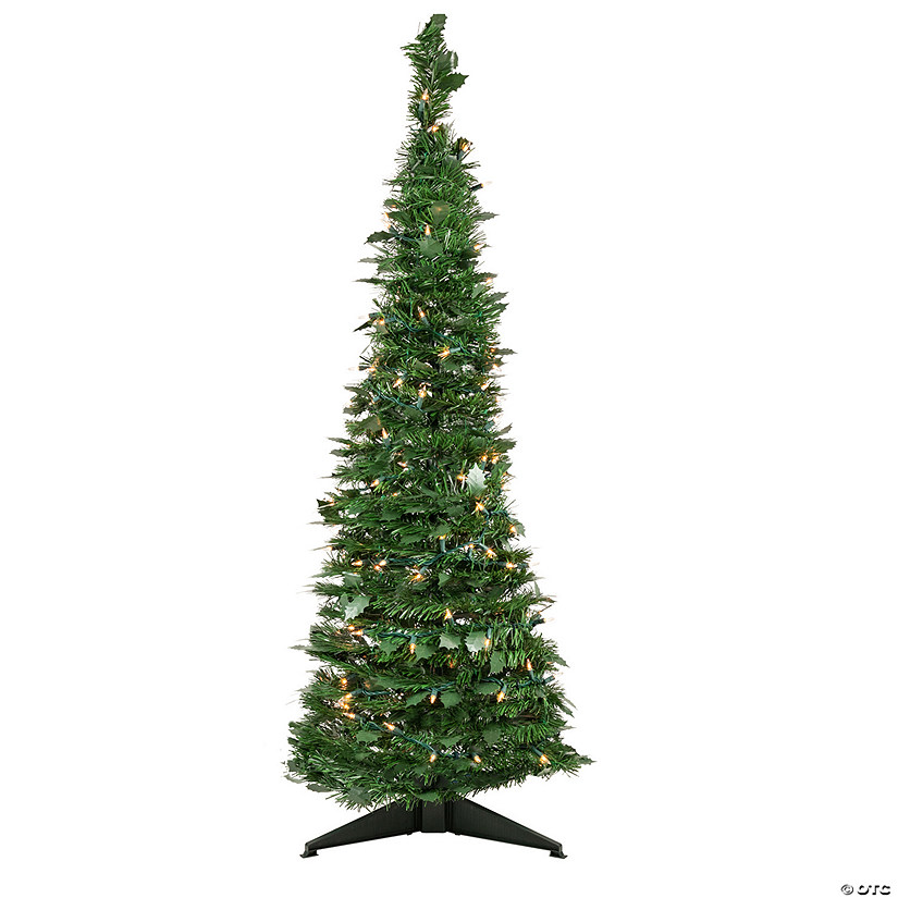 Northlight 4' Pre-Lit Green Tinsel Pop-Up Artificial Christmas Tree  Clear Lights Image