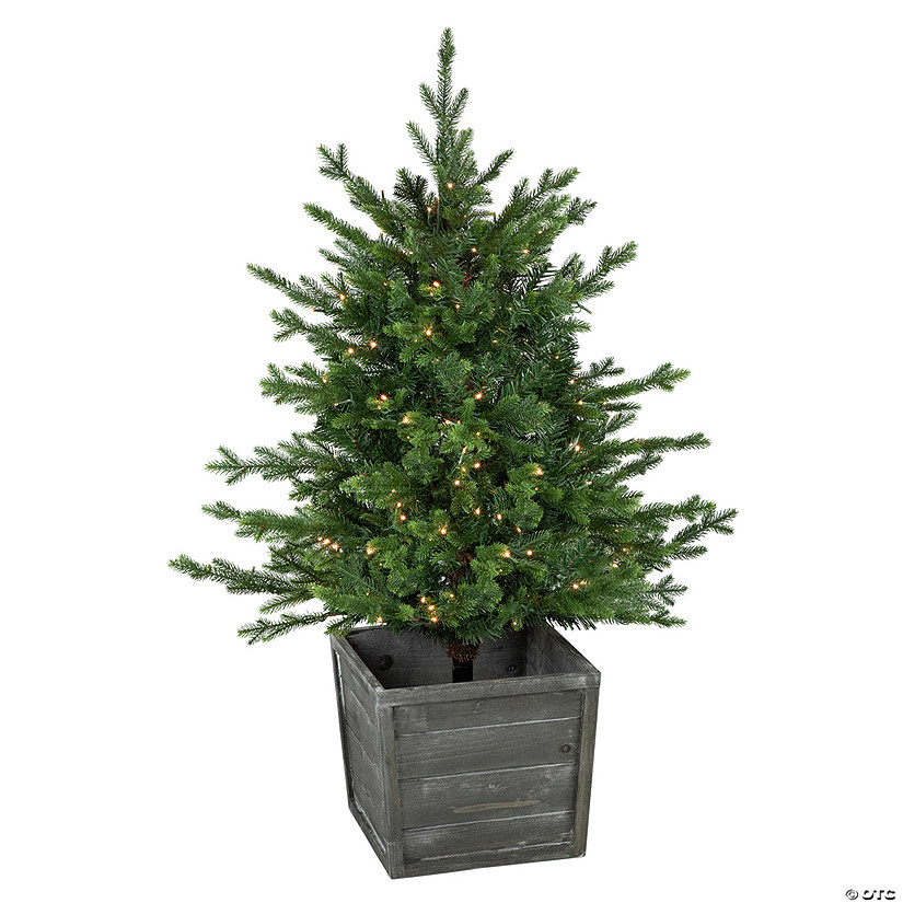 Northlight 4' Pre-Lit Potted Deluxe Russian Pine Artificial Christmas Tree  Warm White LED Lights Image