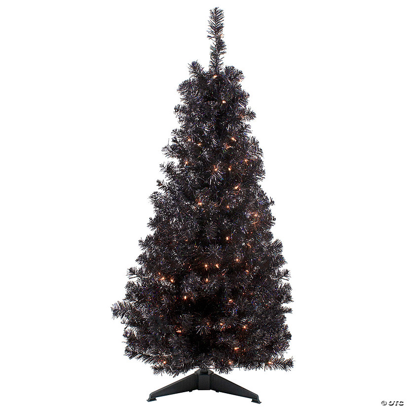 Northlight 4' Pre-Lit Slim Black Artificial Tinsel Christmas Tree- Clear Lights Image