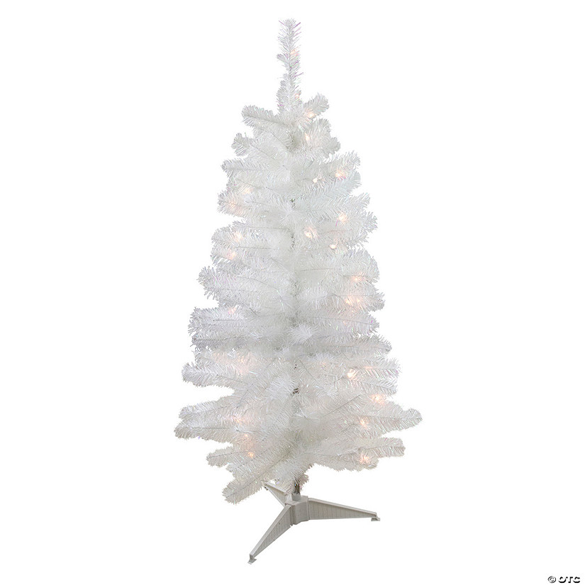 Northlight 4' Pre-Lit Slim White Artificial Tinsel Christmas Tree - Clear Lights Image