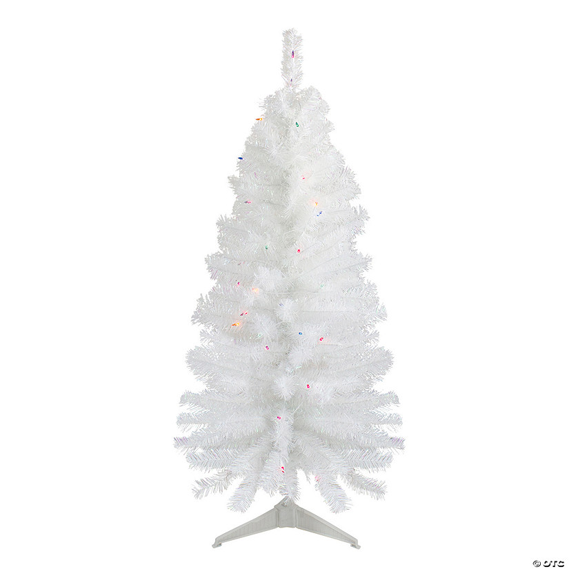 Northlight 4' Pre-Lit White Pine Slim Artificial Christmas Tree - Multi Lights Image