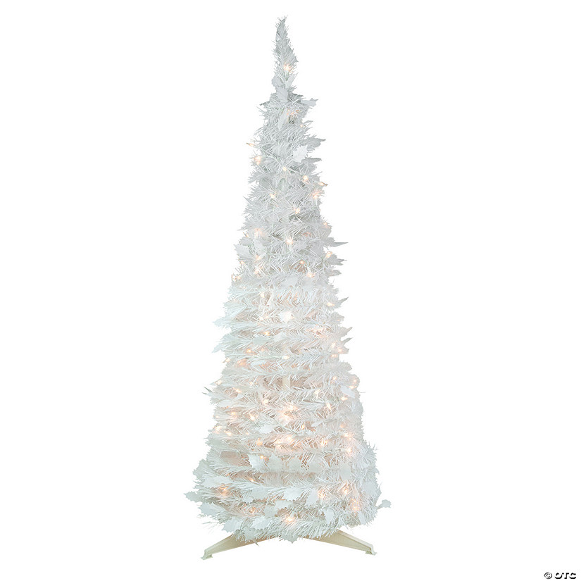 Northlight 4' Pre-Lit White Tinsel Pop-Up Artificial Christmas Tree  Clear Lights Image