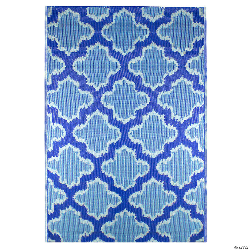 Northlight 4' Proper 6' Blue Quatrefoil Rectangular Outdoor Area Rug Image