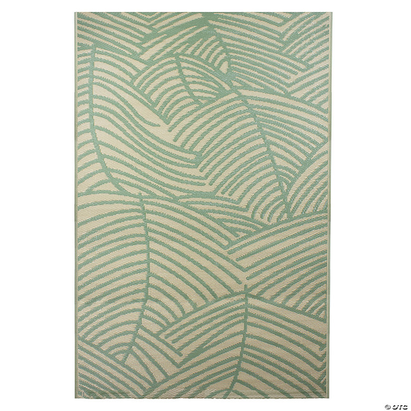 Northlight 4' Proper 6' Green and Beige Leaf Design Rectangular Outdoor Area Rug Image