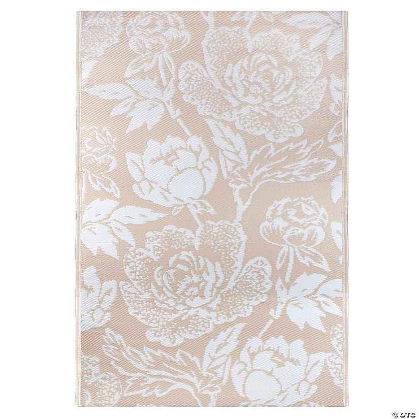 Northlight 4' Proper 6' Pink Beige and White Floral Rectangular Outdoor Area Rug Image